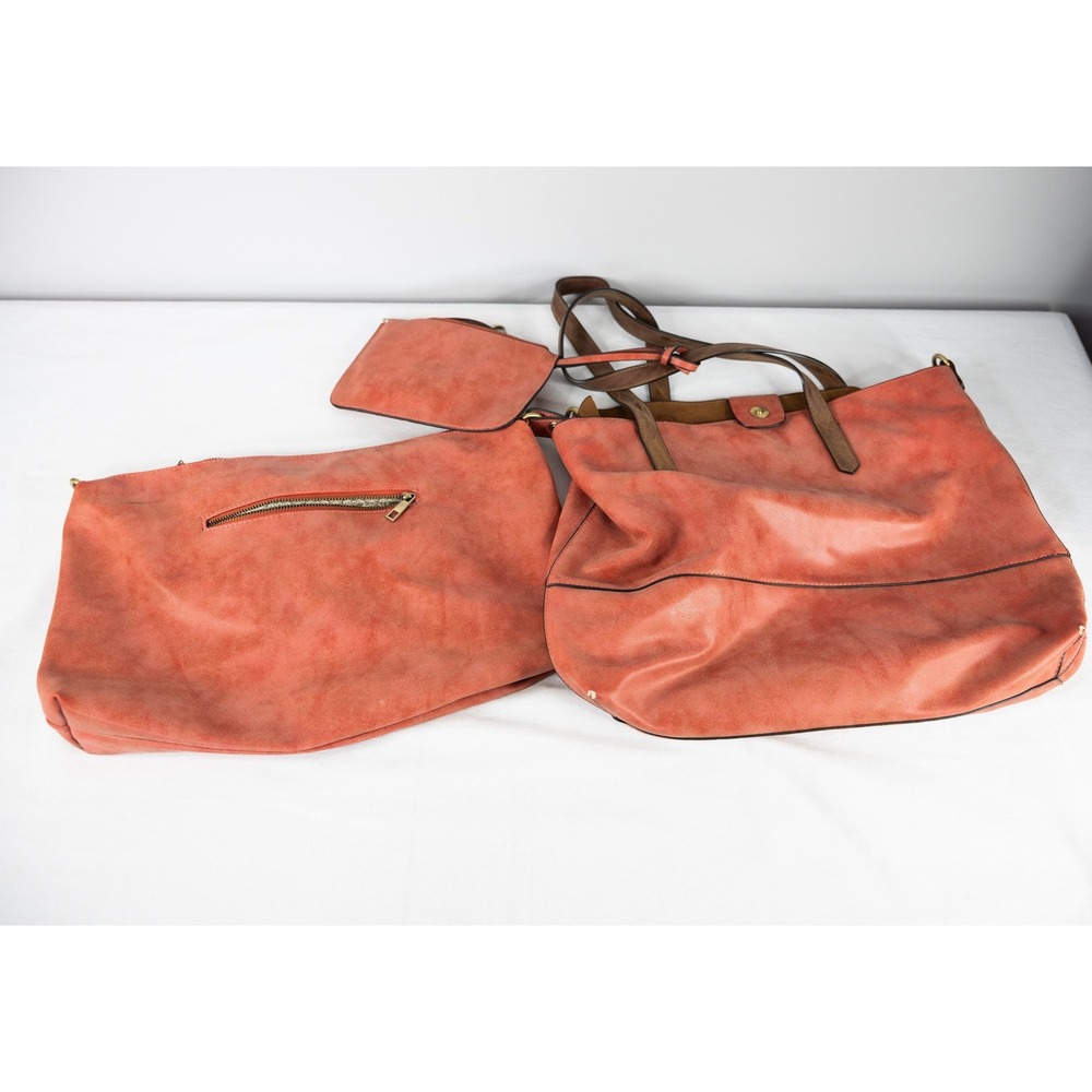 Joy Susan Tote Bag Women OS Coral Good Vegan Leather 3-in-1 Pouch‎ Crossbody